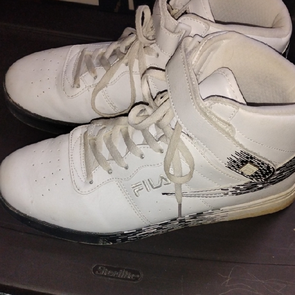 Fila White and Black High-Top Athletic Sneakers